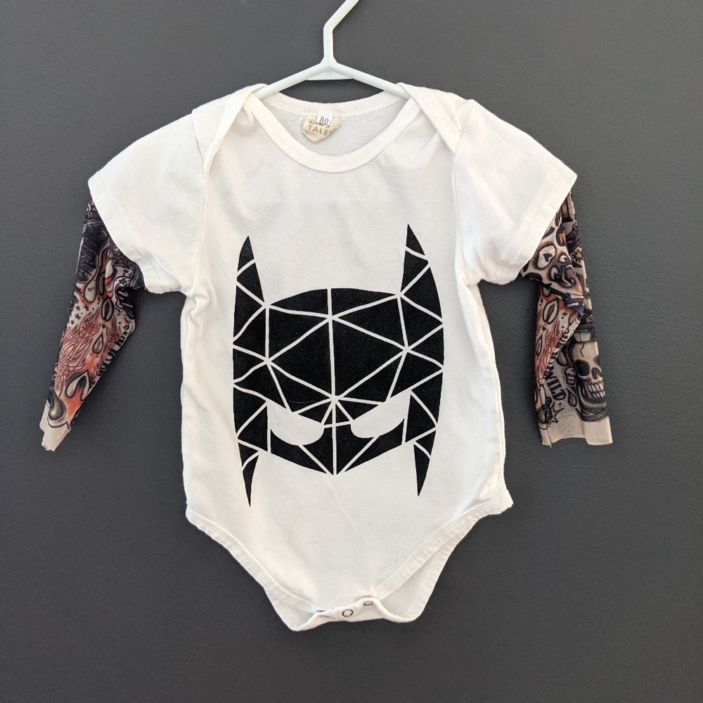 Batman white onesie with mesh tattoo sleeves